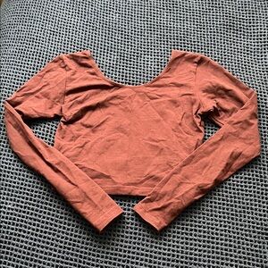 American Apparel Brown/Raisin Long Sleeve Crop Scoop Neck Top
